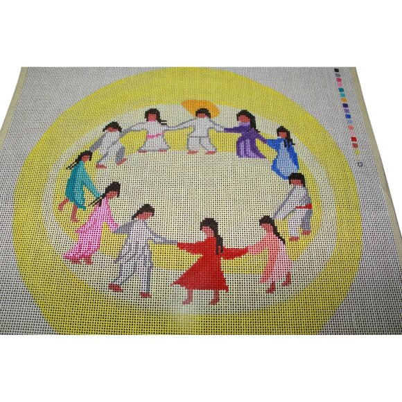 Rare Authorized DeGrazia Handpainted Needlepoint Canvas 14" Circle Sundance Desi - Picture 2 of 6